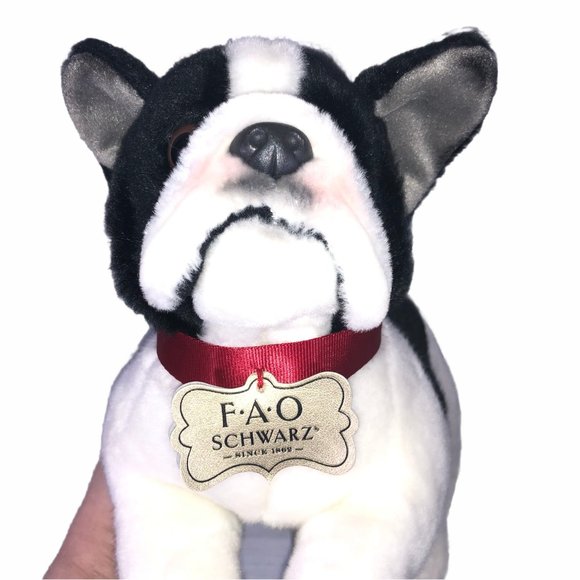 FAO Schwarz Toy Plush Puppy Lying French Bulldog - Picture 7 of 9